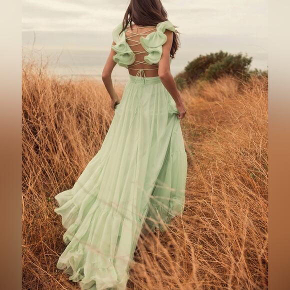 Mac Duggal Ruffle Tiered Cut-Out Chiffon Gown 67911 Mint Women’s Sz 8 - Picture 11 of 11